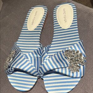 Marc Fisher Blue and White Striped Sandals with Embellishment